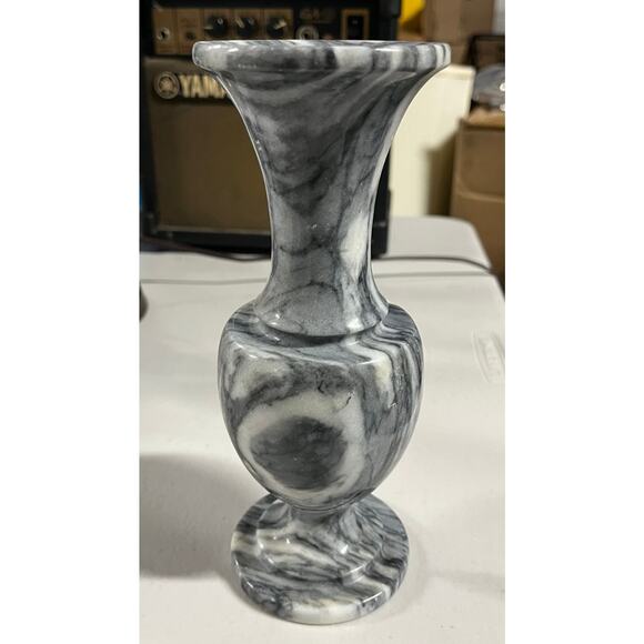Vintage Gray And White Marble Flower Home Decor Vase 8" - Picture 3 of 10